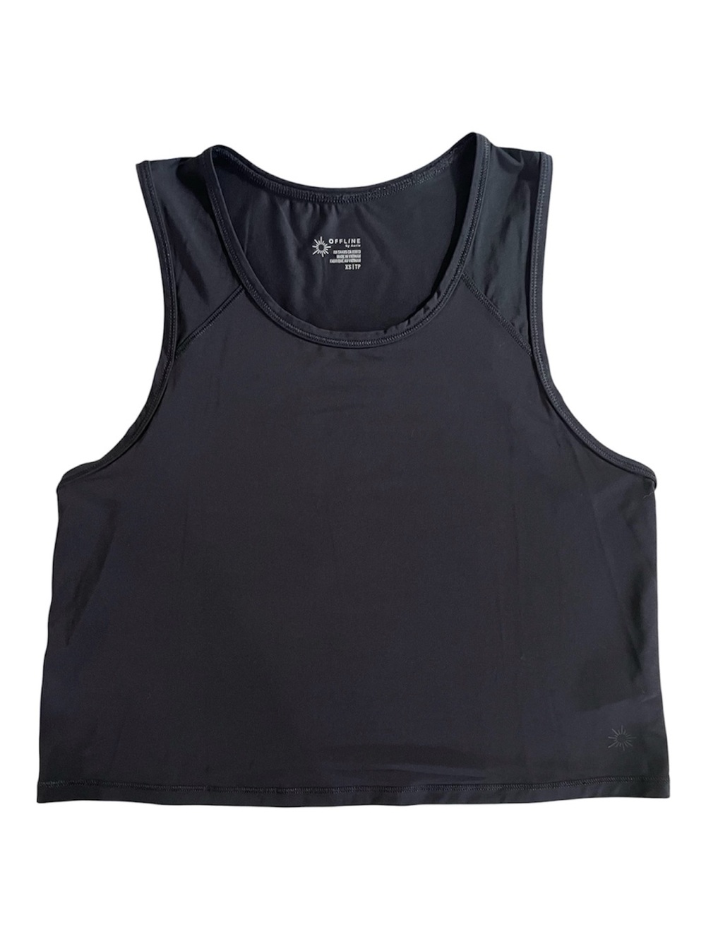 Aerie Black Scoop Neck Performance Crop Tank great pre owned condition